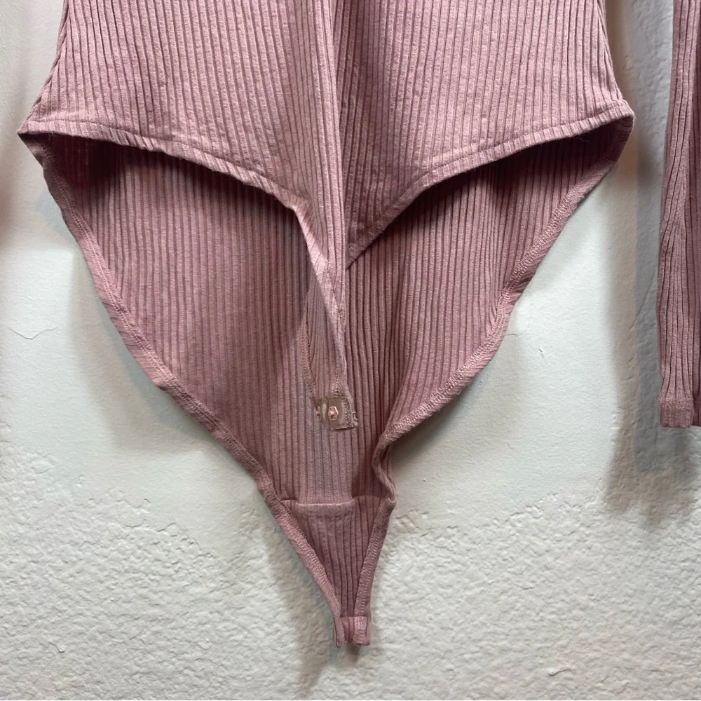H&M Women’s XL Bodysuit Ribbed Lace Up Mauve - Picture 5 of 7